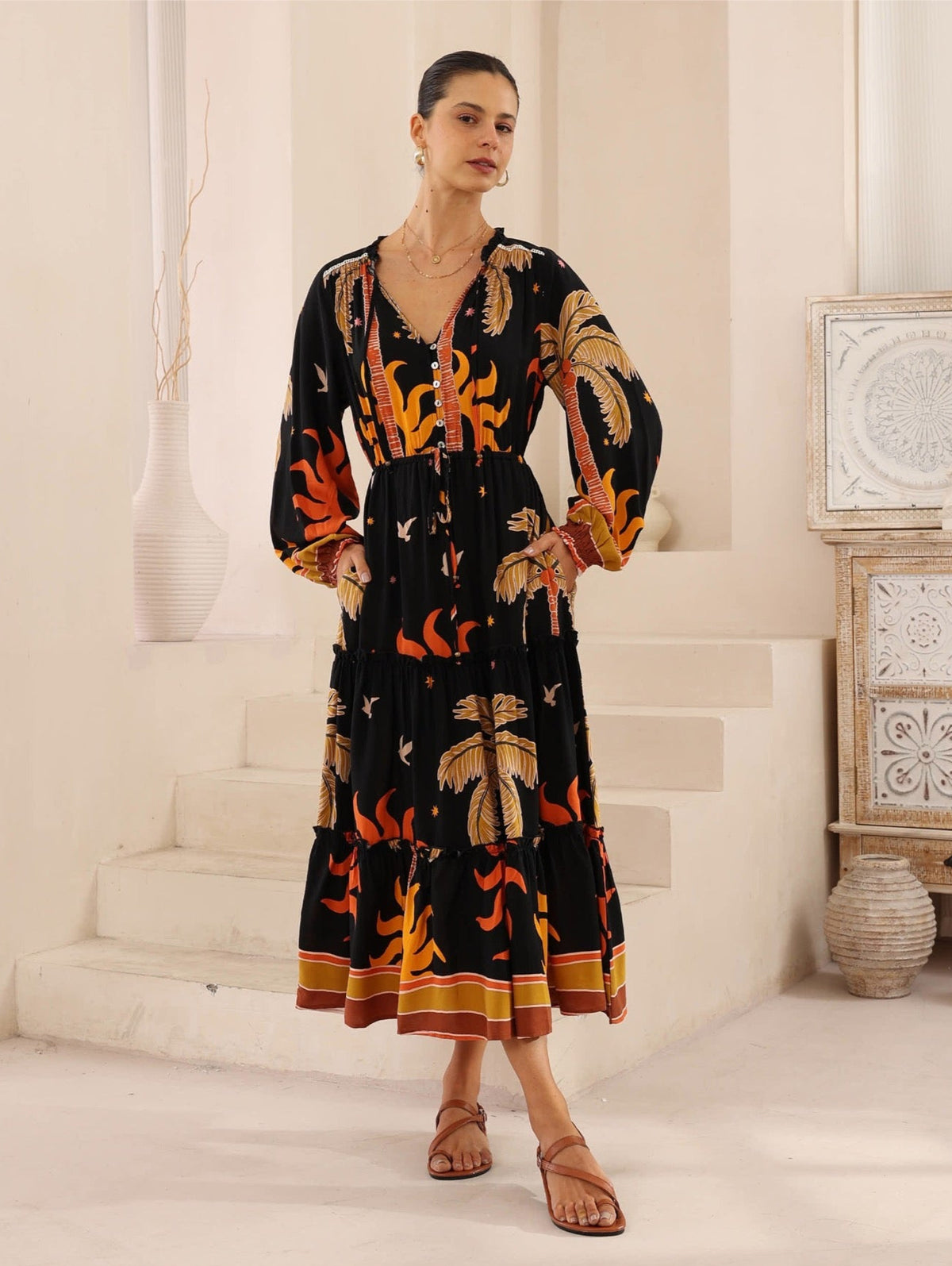 Daria Dress Palm Print