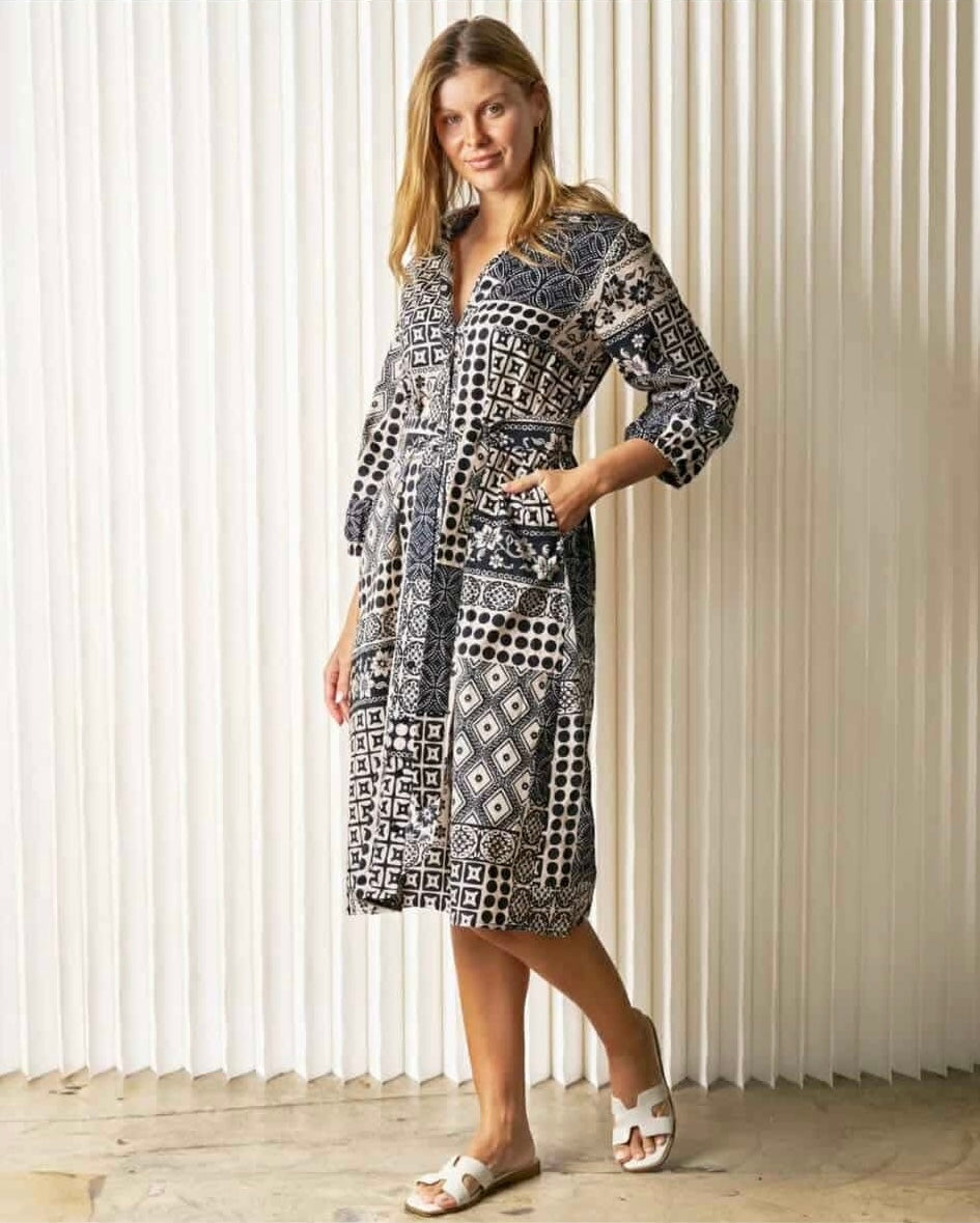 Lyra Dress Black and Cream