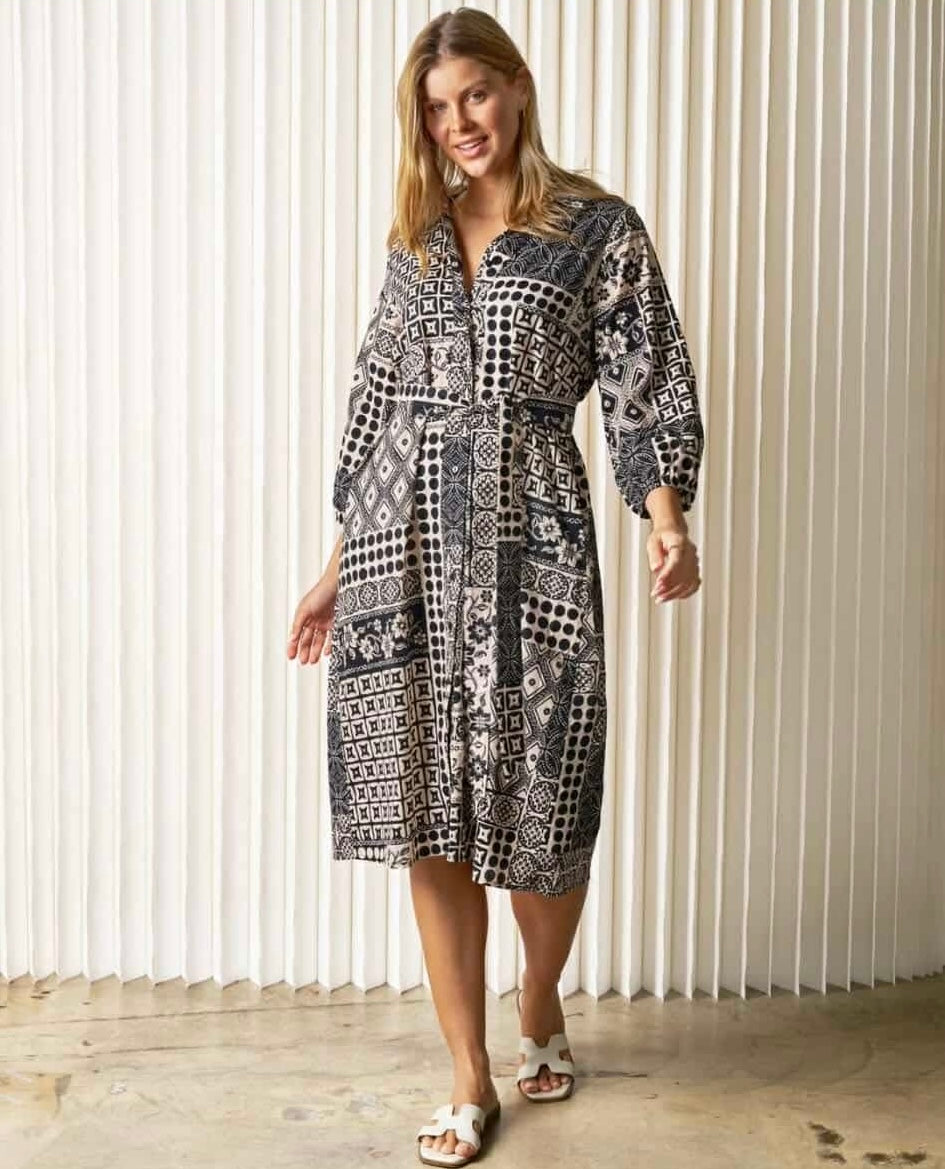 Lyra Dress Black and Cream