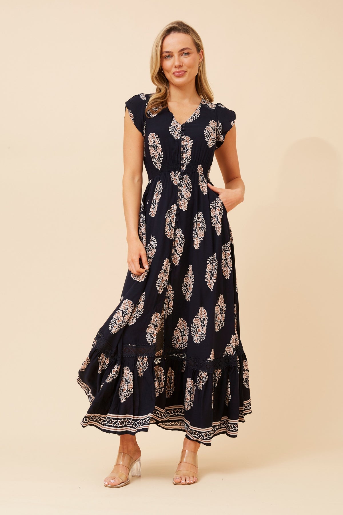 Agnes Dress Navy & Cream