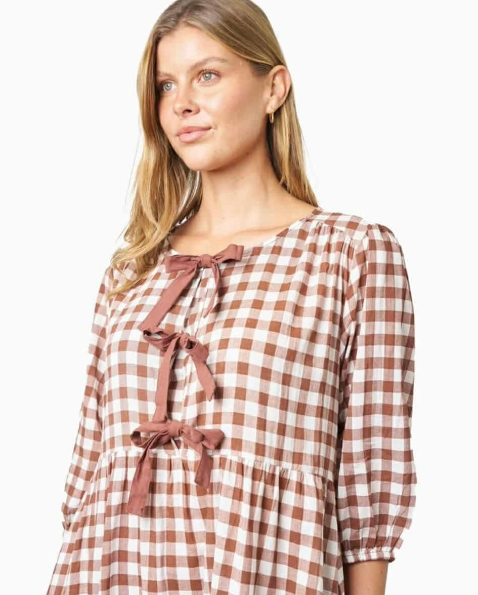 Eliora Dress Brown Gingham