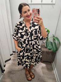 Sonya Dress Black and Cream