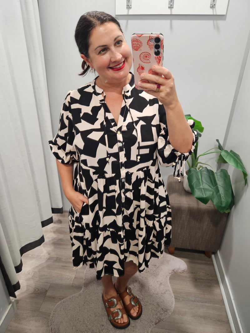 Sonya Dress Black and Cream