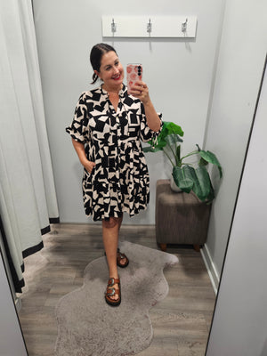 Sonya Dress Black and Cream