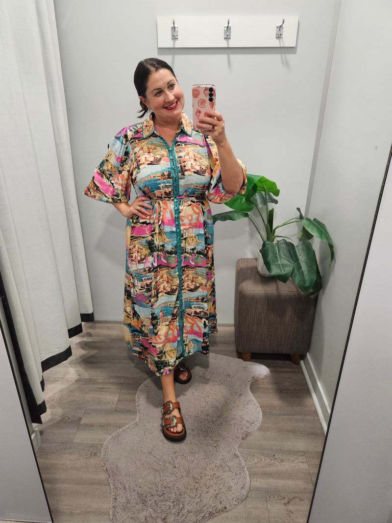 Rome Print Whitney Midi Dress