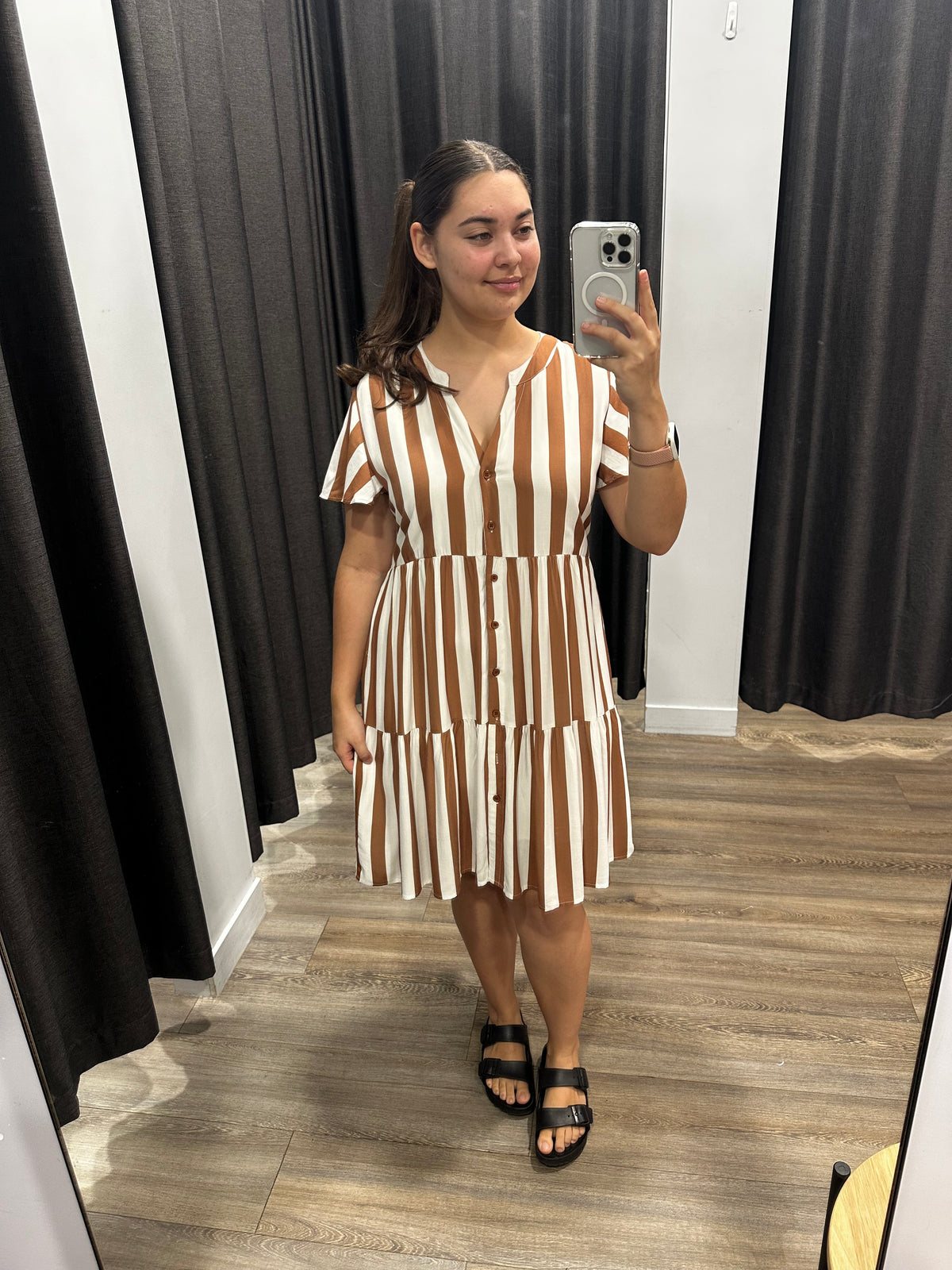 Makana Dress Tan Stripe
