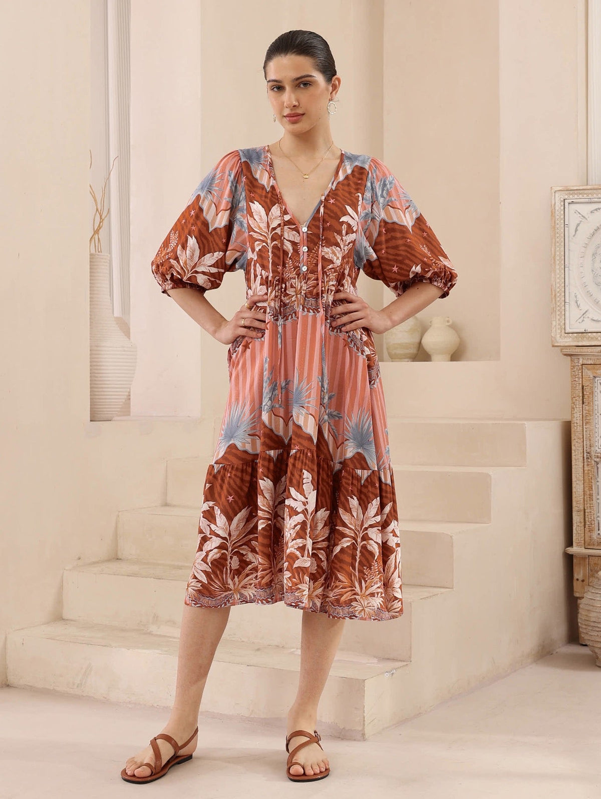 Devina Dress Palm Print