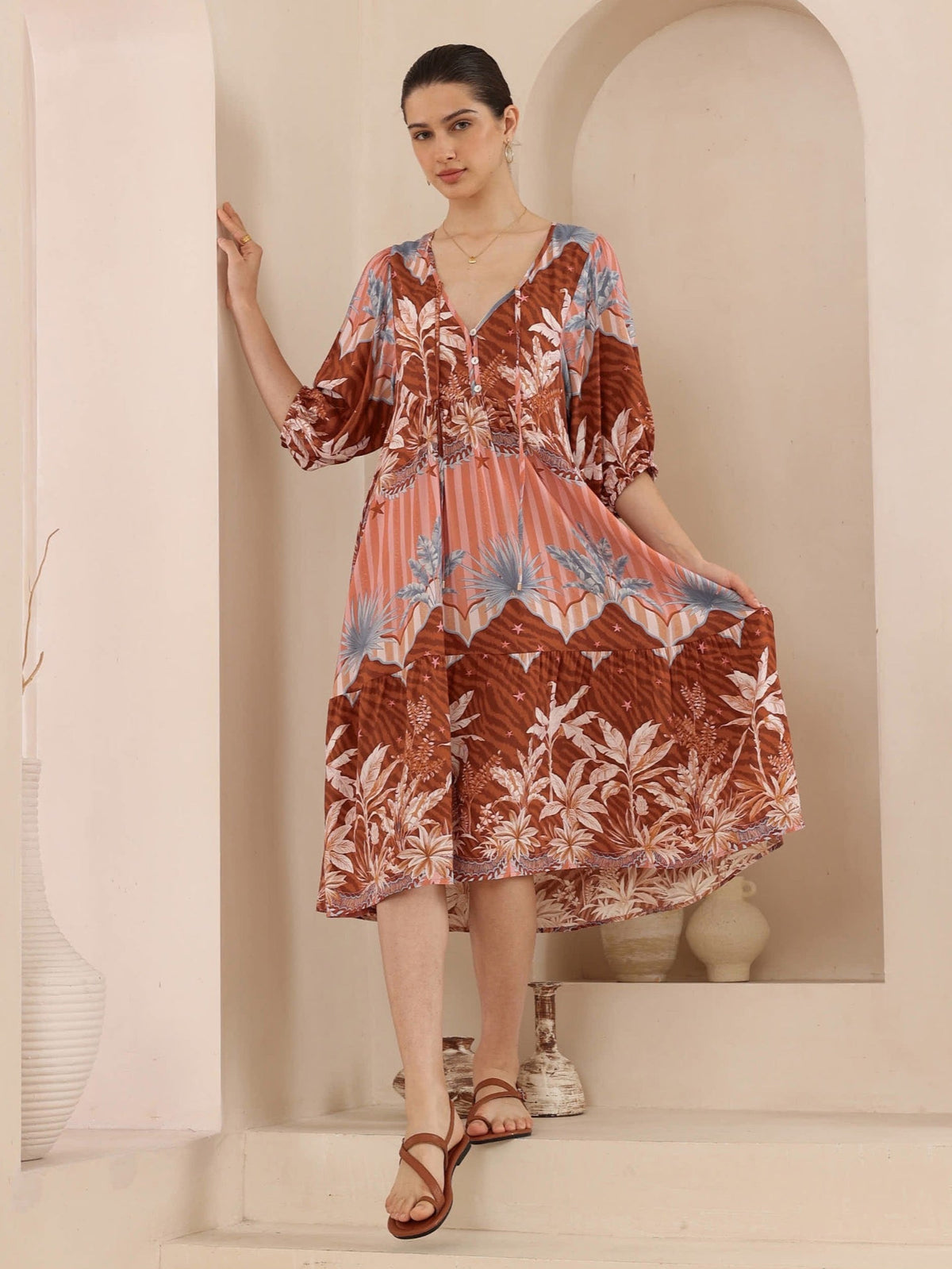 Devina Dress Palm Print