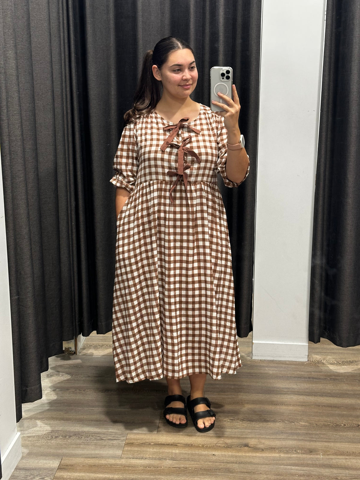 Eliora Dress Brown Gingham