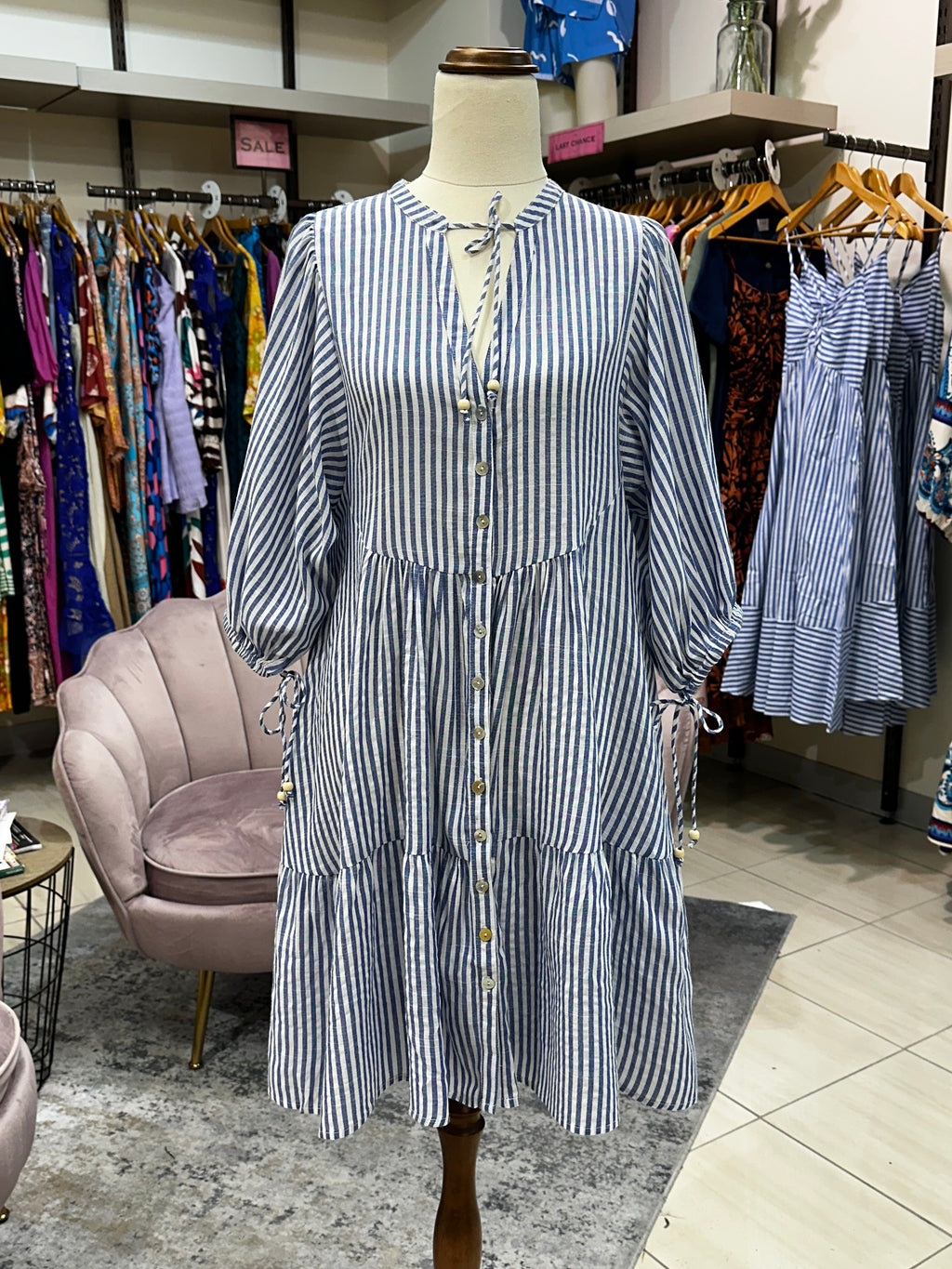 Sonya Dress Blue Stripe