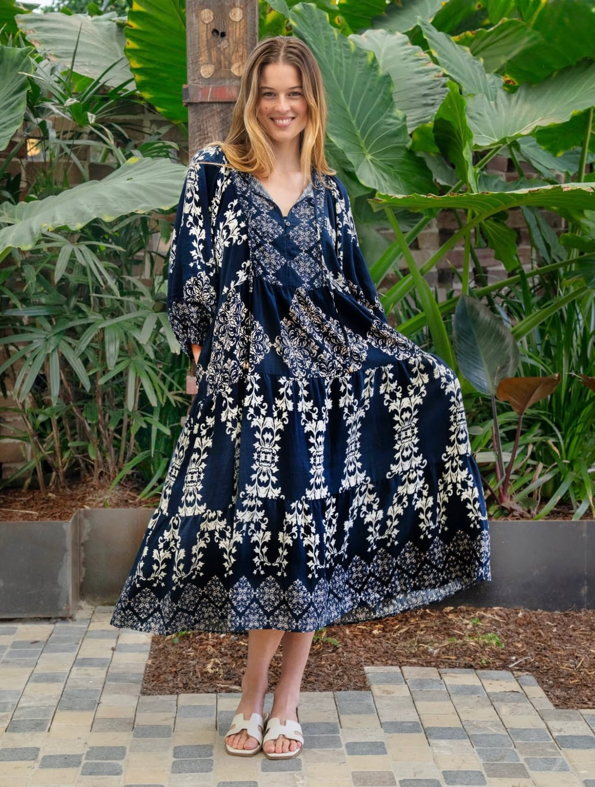 Eliana Dress Navy and Cream