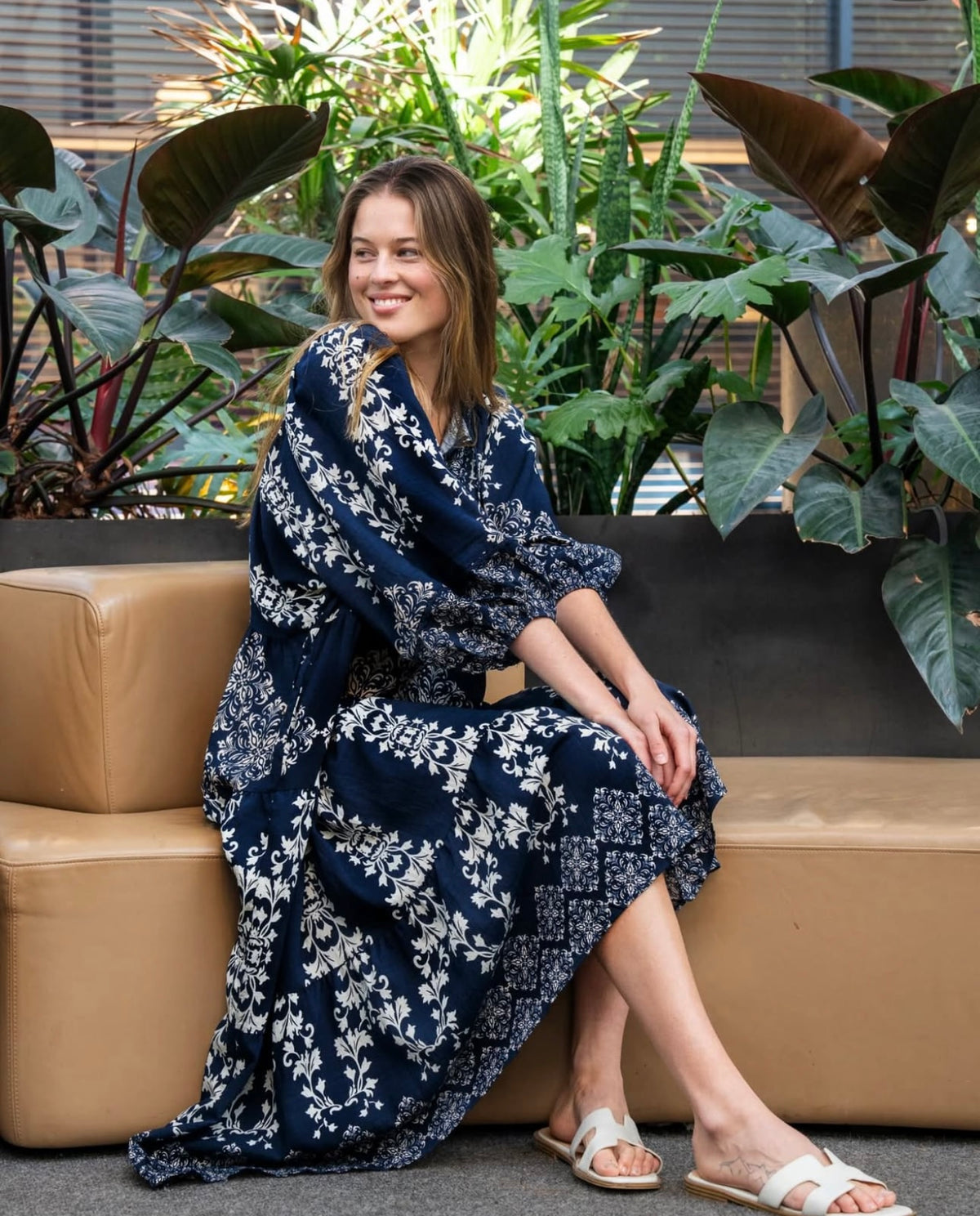 Eliana Dress Navy and Cream