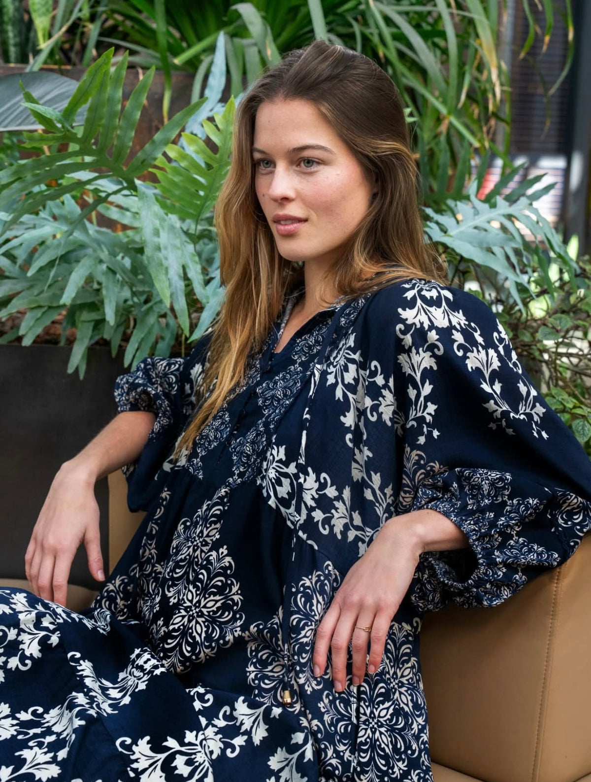 Eliana Dress Navy and Cream