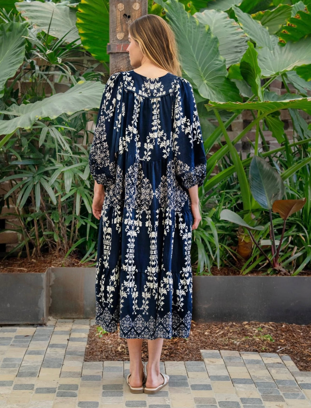 Eliana Dress Navy and Cream