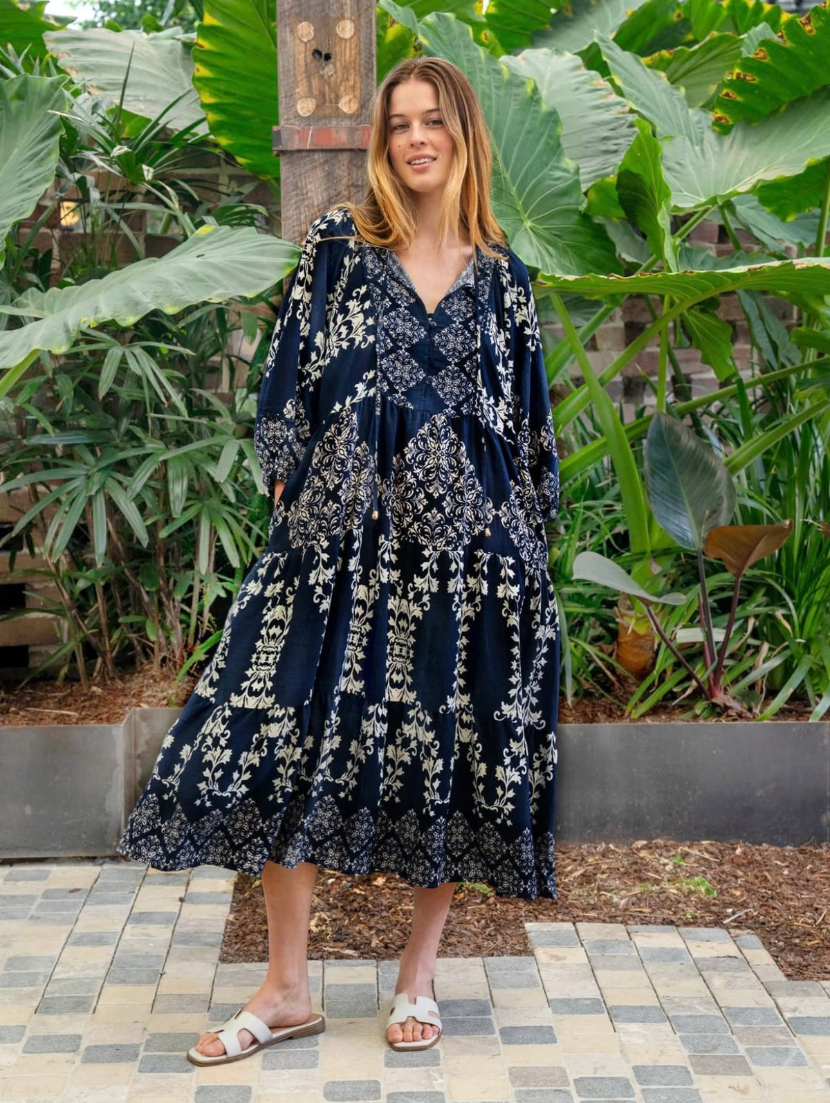 Eliana Dress Navy and Cream