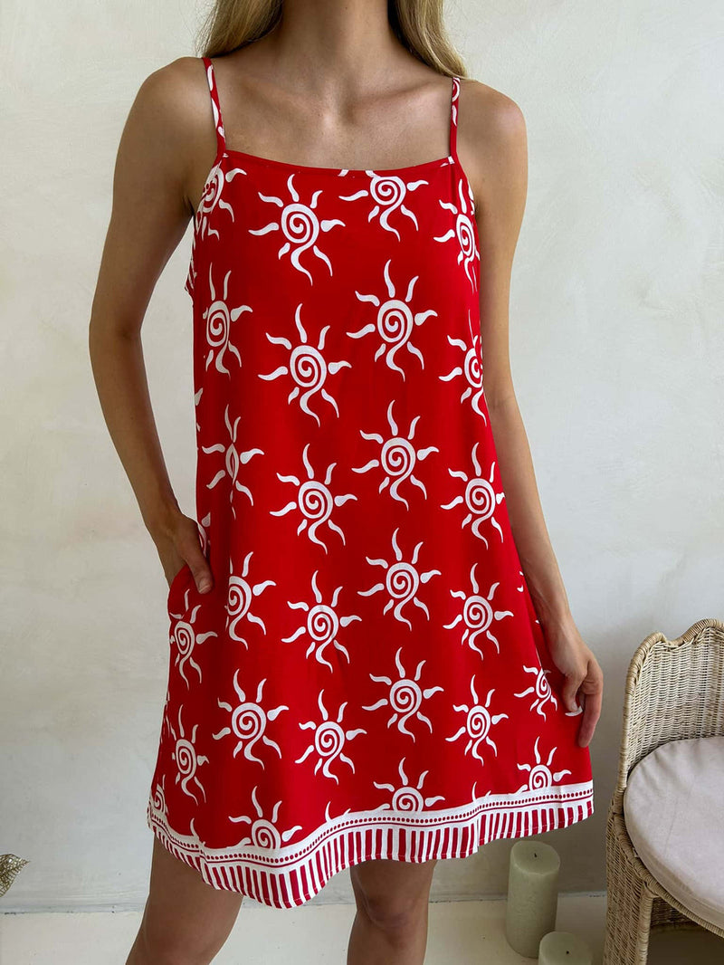 Rae Dress Red Sun Print