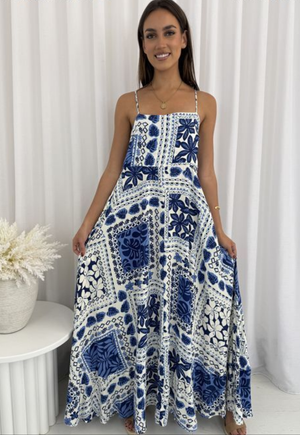 Alba Dress Blue and White Print