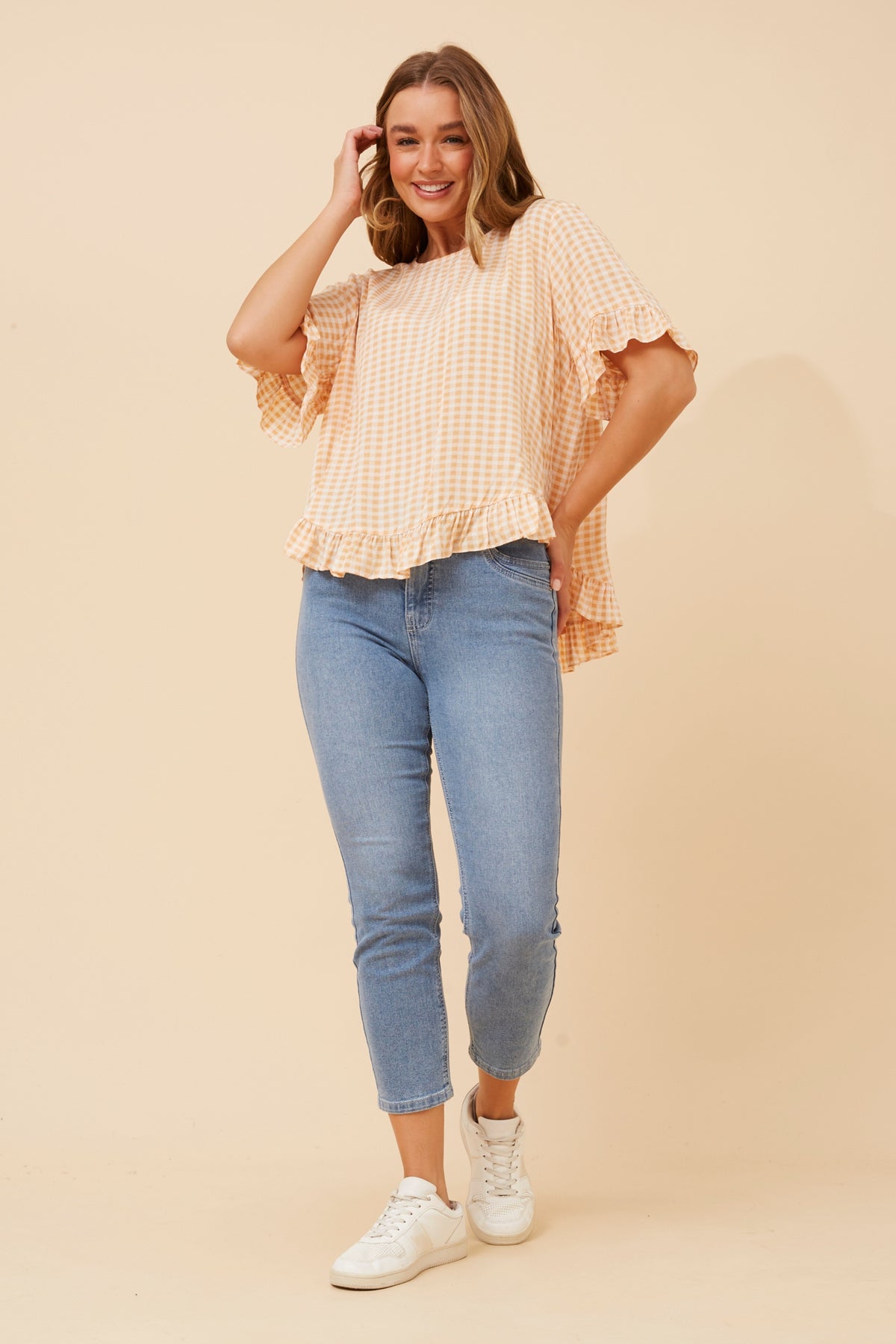 Ava Top Apricot Gingham