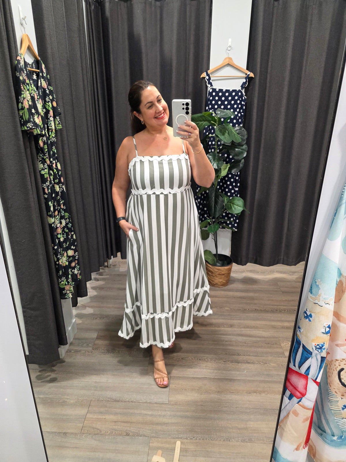 Alba Dress Green Stripe