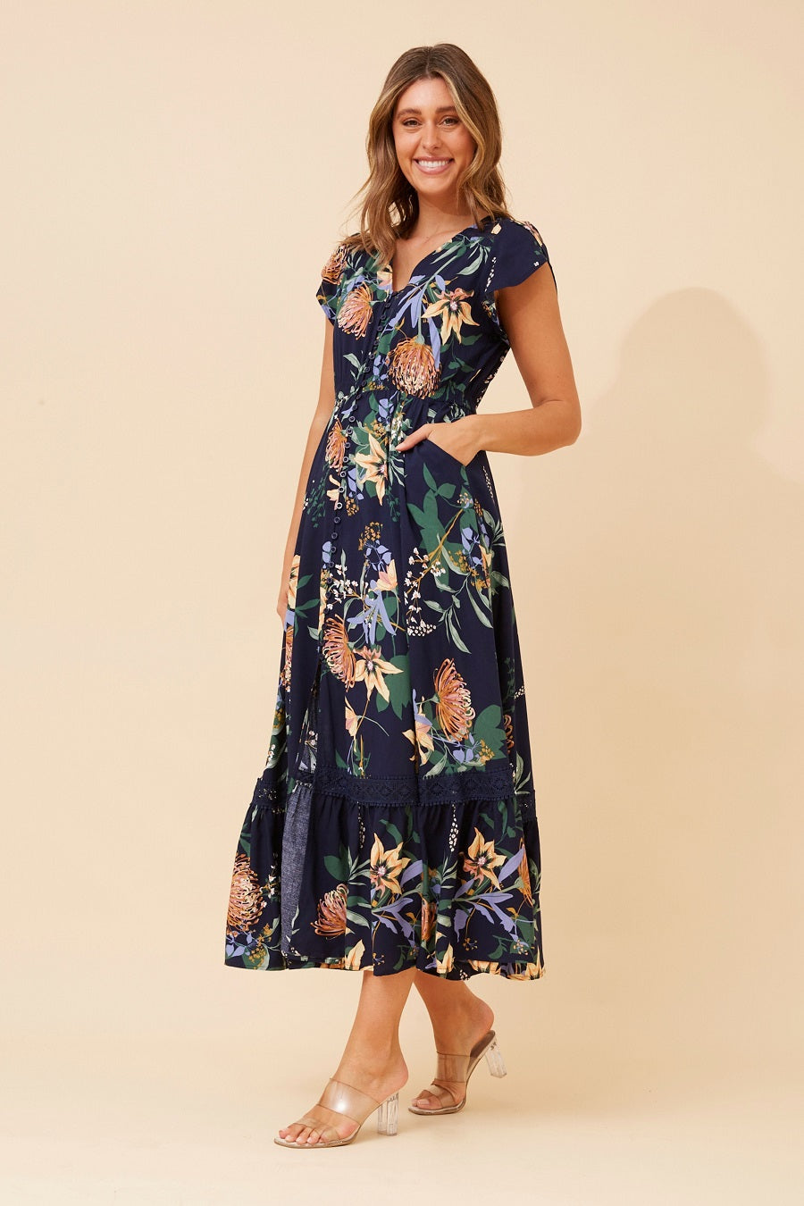 Agnes Dress Floral Navy