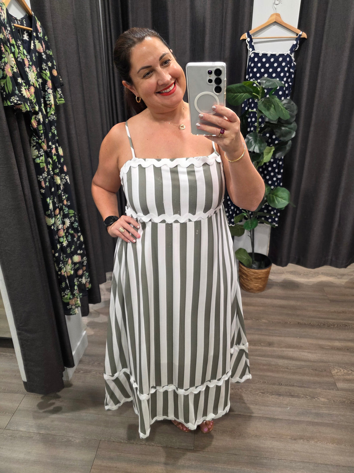 Alba Dress Green Stripe