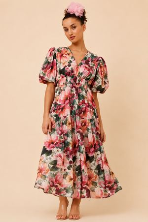 Briana Dress Burgundy Floral