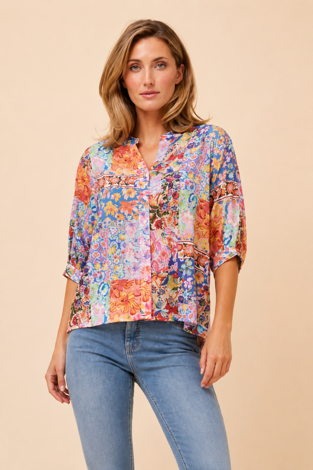 Maureen Blouse Patchwork Print