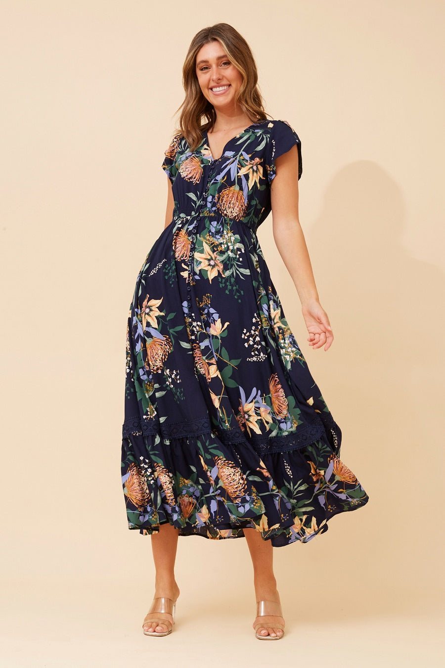 Agnes Dress Floral Navy
