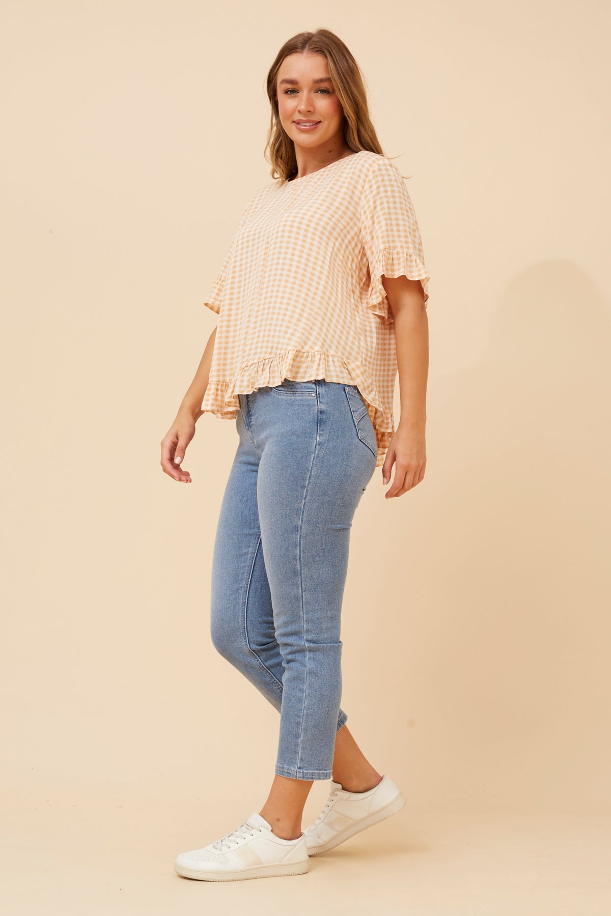 Ava Top Apricot Gingham