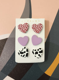 Heart Earrings Set Red