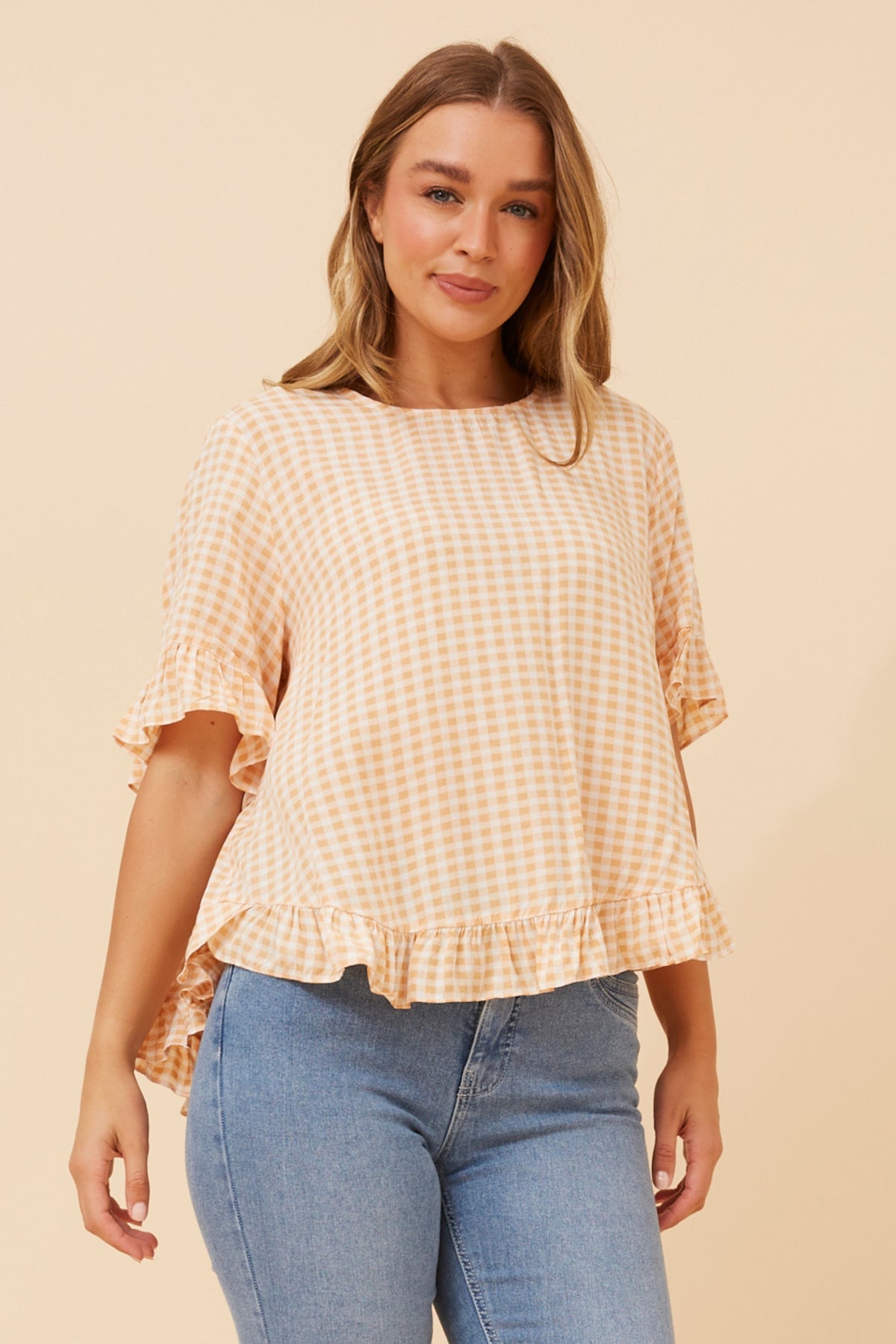 Ava Top Apricot Gingham