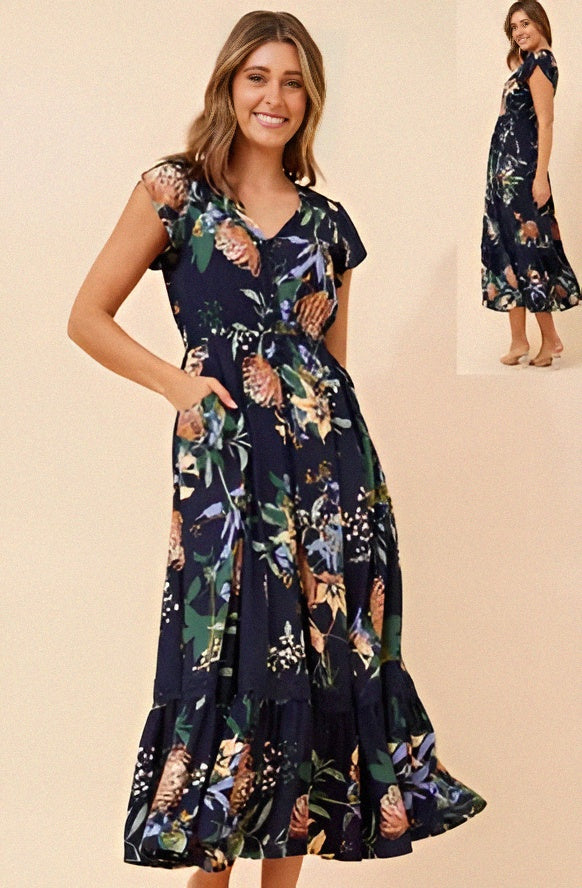 Agnes Dress Floral Navy