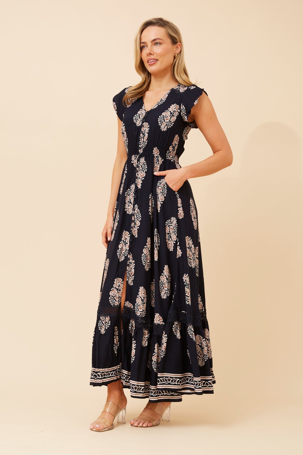 Agnes Dress Navy & Cream