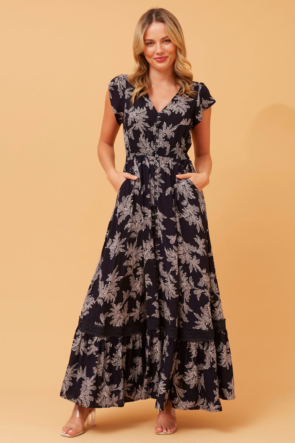 Agnes Dress Leaf Print