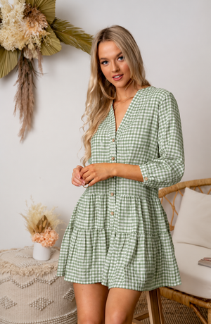 Gabrielle Dress Sage Gingham