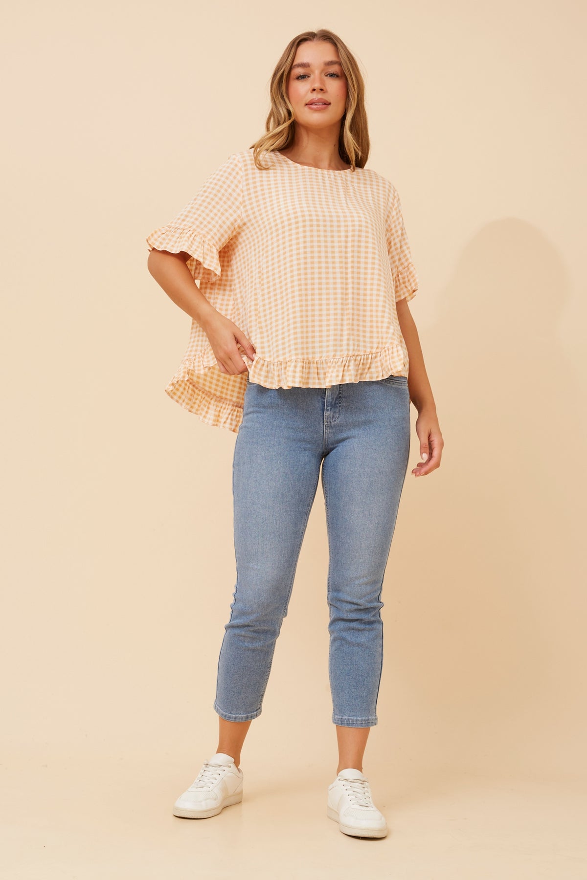 Ava Top Apricot Gingham