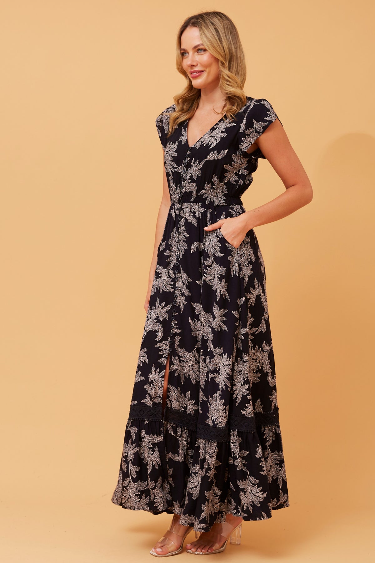 Agnes Dress Leaf Print