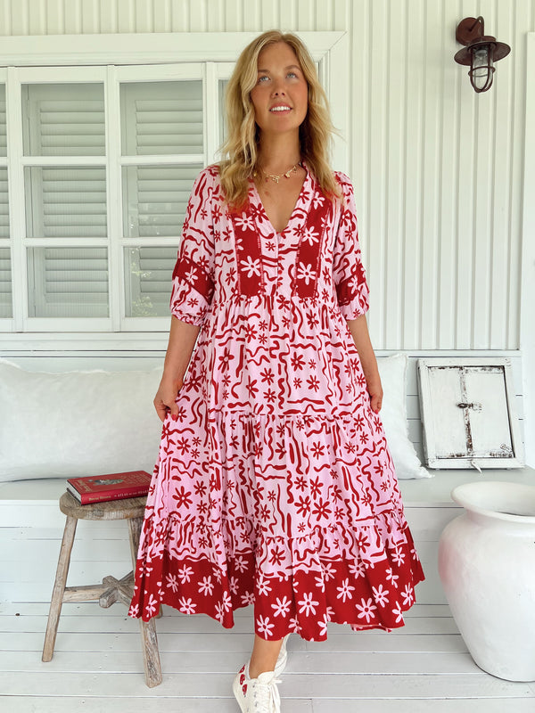Strawberry Spritz Print Mila Midi Dress