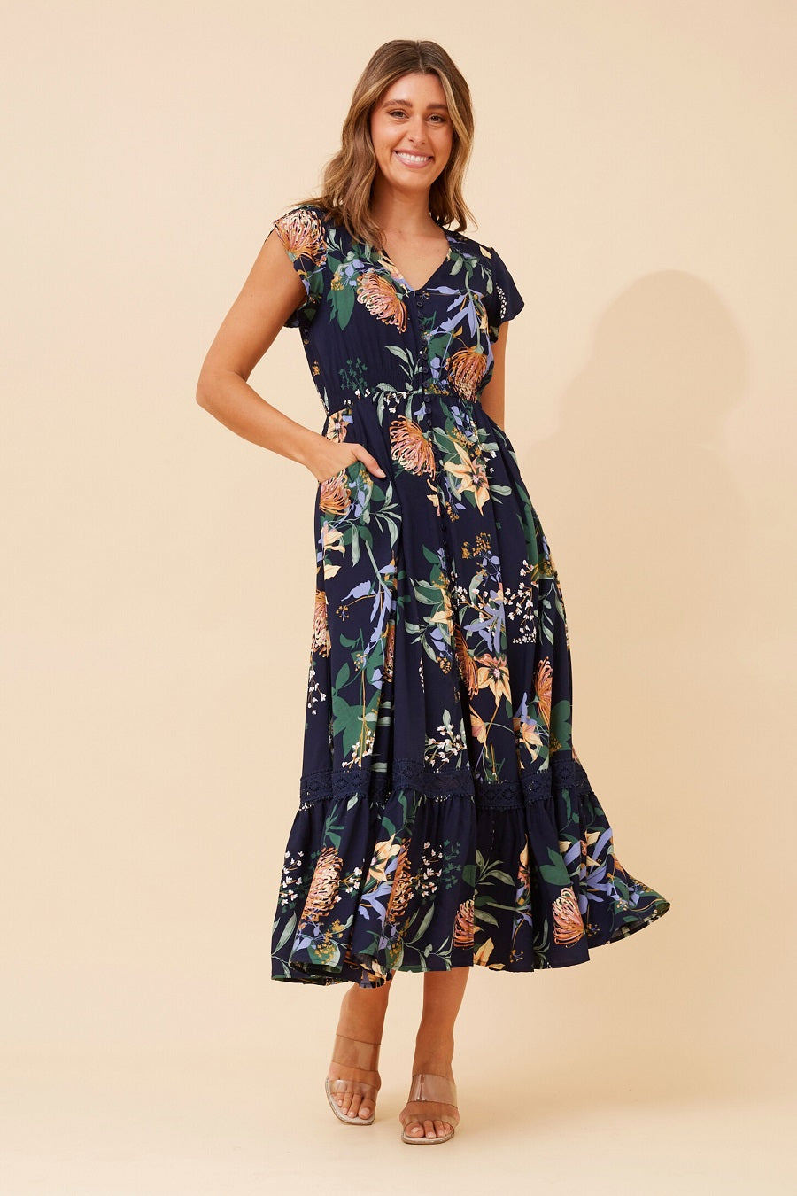 Agnes Dress Floral Navy
